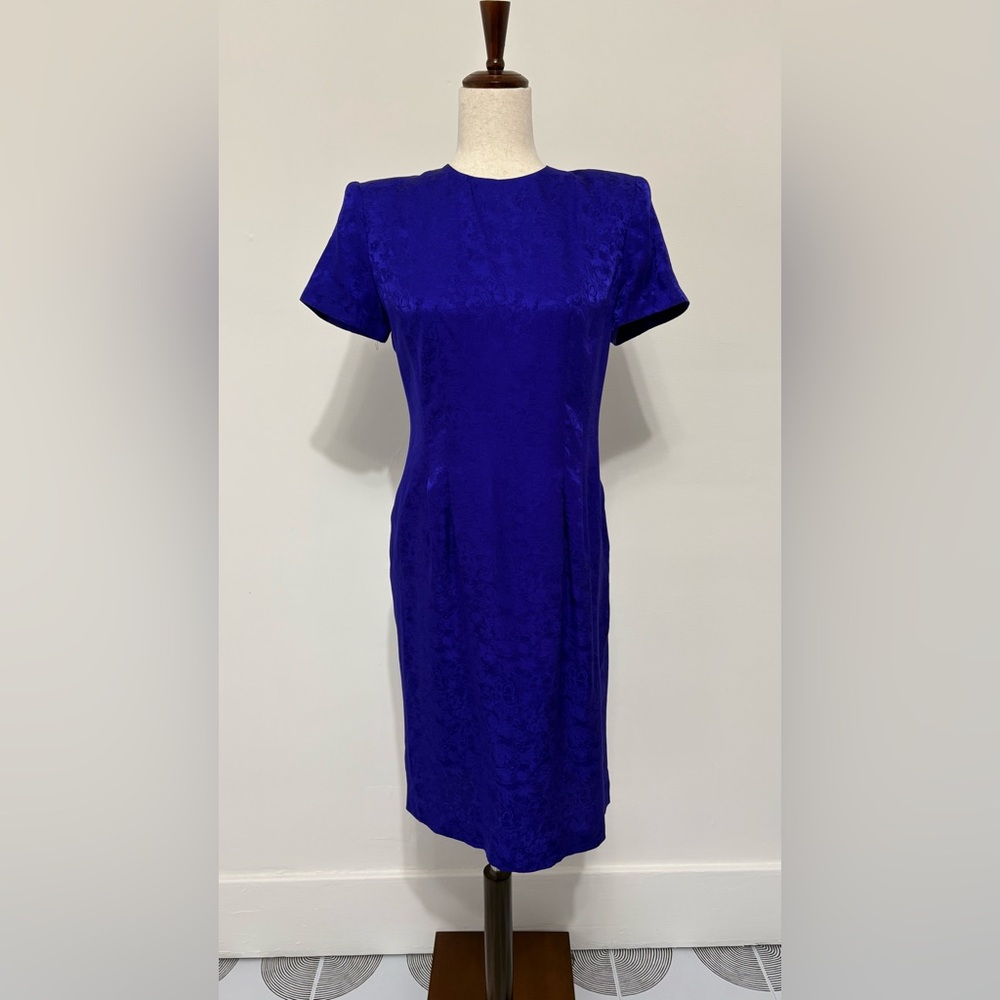 Vintage Maggy London 100% Silk Royal Blue Short Sleeve Dress Sz 8